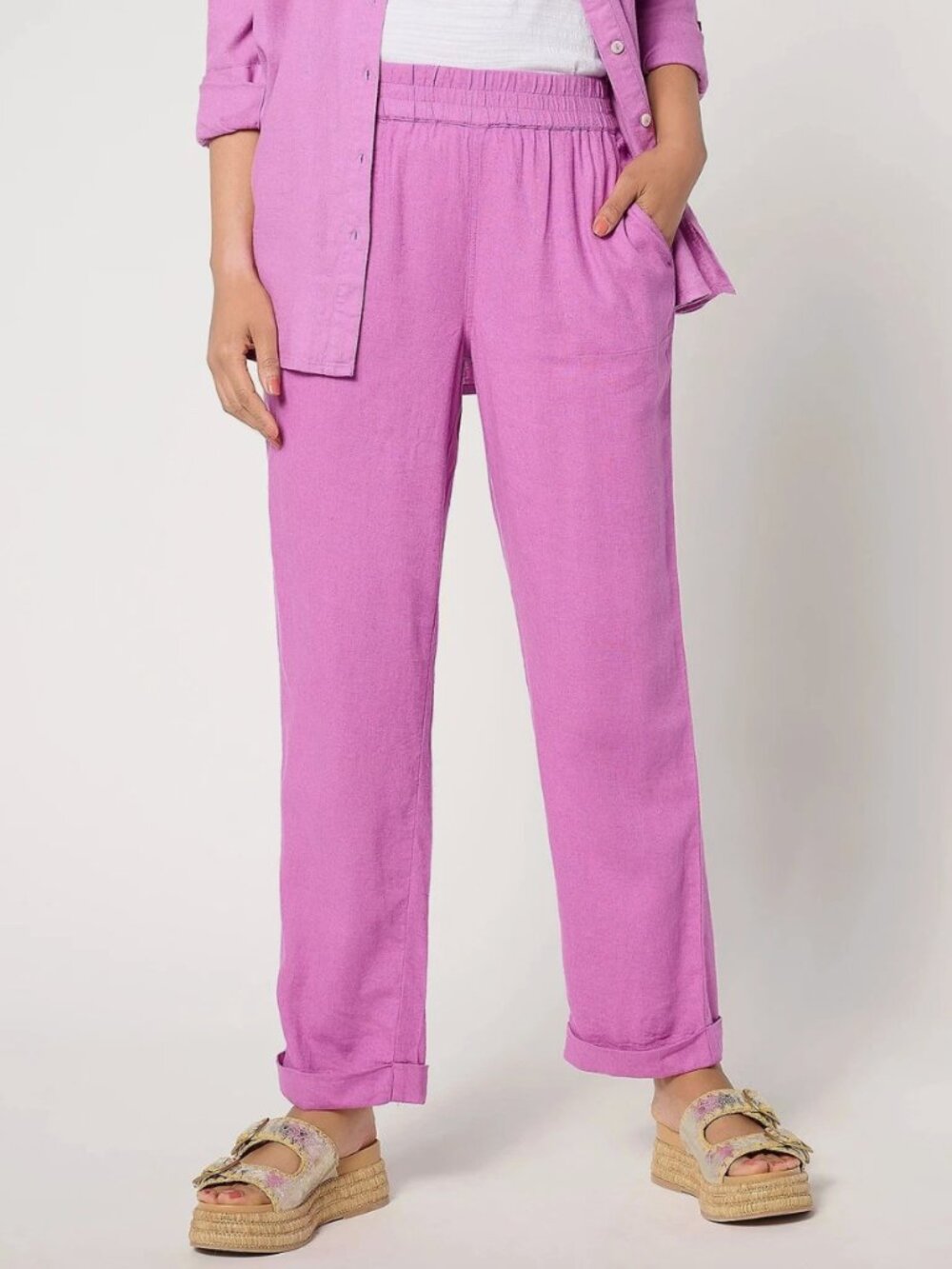 Denim & Co. Naturals Linen Blend Straight Leg Pant Orchid XL Petite